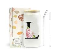 JEKUGOT Initiale de A-Z - Cadeau d'anniversaire personnalisé pour femme, tasse à café glacé avec couvercles et pailles, cadeau pour mère, amis, femmes, hommes - Tasse à café glacé (L)