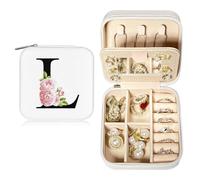JEKUGOT Organisateur de bijoux personnalisable avec lettres de l'alphabet - Petite boîte à bijoux de voyage avec miroir - Cadeau portable pour femme, fête des mères, Saint-Valentin