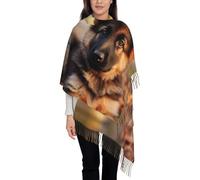 JEKYDOSD Adorable écharpe en cachemire doux imprimé chiot berger allemand pour femme, noir, taille unique
