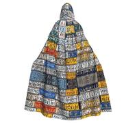 JEKYDOSD Cape à capuche imprimée plaque d'immatriculation pour adulte, parfaite pour Halloween, jeu de rôle, bal masqué et fêtes costumées