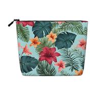 JEKYDOSD Hojas Tropicales Y Flores Faux Chanvre Sac de Maquillage Imperméable Imitation Chanvre Sac pour la Vie Quotidienne, Voyage et Plus