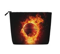JEKYDOSD Sac de maquillage imitation chanvre avec impression de flammes - Motif ballon de basket sur feu - Étanche - Pour la vie quotidienne, les voyages, et plus encore