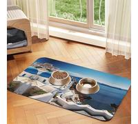 JEKYDOSD Santorini Nappe en cuir absorbant pour animaux de compagnie Motif île grecque vue sur la mer Idéal pour chiens, chats et autres animaux de compagnie