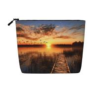 JEKYDOSD Trousse de maquillage imitation chanvre avec impression Lake Under Sunset - Étanche - Pour la vie quotidienne, les voyages, etc