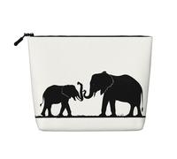 JEKYDOSD Trousse de maquillage imitation chanvre avec imprimé vieux éléphant et jeune éléphant pour la vie quotidienne, les voyages, etc