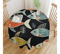 JEKYQ Nappe ronde de 177,8 x 177,8 cm - Résistante - Motif poisson - Infroissable - Imperméable - Pour mariage, cuisine, intérieur et extérieur