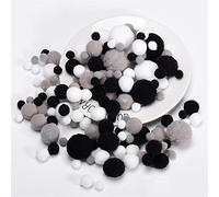 JekyTMP Lot de 400 pompons multicolores de 10 à 30 mm - Pour le bricolage - Multicolore - Mini pompons - Petits mini pompons - Pompons colorés et moelleux (gris noir)