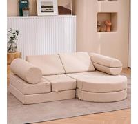 jela Canapé pour enfant, 14 pièces, modulable, en mousse, coin douillet dans la chambre d'enfant, pour jouer, être créatif, dormir, beige sable