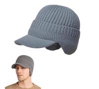 Jelaqmot Winter Hat with Ear Flaps for Men and Women, Warm Fleece-Lined Beanie with Ears and Brim for Cold Weather Outdoor Use (A-Grey)