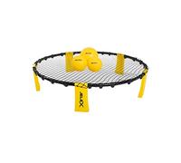 JELEX Smash Roundnet Lot de 6 balles avec 3 balles et 3 balles - Pompe à air et sac de transport - Système d'emboîtement facile pour enfants et adultes - Filet réglable individuellement (jaune)
