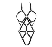 JELINDA Ensemble de soutien-gorge harnais pour femme, élastique et sans bonnets avec cage, bretelles creuses réglables, ceinture sexy - noir - Taille Unique