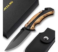 Jellas 4 in 1 Couteau de Poche Pliant avec Poignée en Bois Unique, D2 Lame en Acier avec 60-62 HRC, Cadeaux Parfaits pour Papa Petit Ami, Multifonction pour Surving Pêche Randonnée