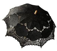 Jellbaby Parasol blanc en dentelle pour femme victorienne Accessoire de costume de mariée Décoration de fête (Noir)