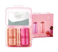 Jelly Blush Set - 2 Pièces Blush Stick Avec Miroir De Maquillage | Finition Rosée Hydratante Longue Durée Pour Le Maquillage Du Visage Des Femmes - Teinture Multi-usage Pour Les Lèvres Et Les Joues