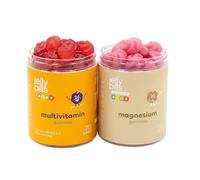 Jelly Pills Kids Pack Croissance & Énergie Quotidienne - Multivitamines et Minéraux + Magnésium avec Vitamine B6 - 70 + 70 Gummies Véganes - Sans sucres ajoutés - Saveur Fraise et Fruits des Bois