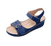 Jelly Slides Sandales pour femme - Sandales compensées à bout ouvert - Sandales plates - Pantoufles de marche d'été avec tongs orthopédiques - Motif léopard, bleu, 37.5 EU