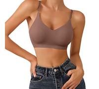 Jelly Soutien-gorge sans armatures col en V Couverture complète Soutien-gorge de yoga Confortable Minimiseur Soutien dorsal Bralette Rembourrée Bretelles réglables élégantes Lingerie, marron, L