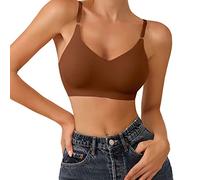 Jelly Soutien-gorge sans armatures col en V Couverture complète Soutien-gorge de yoga Confortable Minimiseur Soutien dorsal Bralette Rembourrée Bretelles réglables élégantes Lingerie, café, L