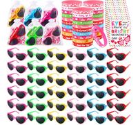 JellyArch Lot de 36 paires de lunettes de soleil en forme de cœur avec cartes de Saint-Valentin, bracelets en silicone pour l'école, la salle de classe, les échanges, cadeaux de fête pour filles et