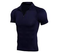 JELLYB T-Shirt Homme Été Couleur Unie Coupe Slim Homme Sweat-Shirt Zippé Col Manches Courtes Course Shirt Base Extensible Musculaire Shirt Séchage Rapide Compression Shirt D-Blue XL