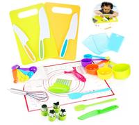 Jellybibo 29 Pieces KIT Cuisine Enfant, 2 en 1 ustensiles de Cuisine Enfant Set, Couteaux Sécurisés und kit Patisserie, Couteau Dinette Enfants Montessori partir de 3 Ans