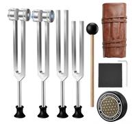 Jellybibo Lot de 4 fourches d'accordage pour homme et femme, ensemble de diapasons pour guérison (128 Hz, 136 Hz, 256 Hz, 384 Hz) avec activateur et pochette, instruments de thérapie par le son chakra