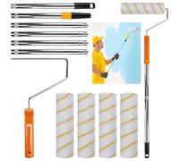 Jellybibo Rouleau de peinture avec barre télescopique, 30 à 180 cm, en alliage d'aluminium, 4 rouleaux de peinture et 4 barres télescopiques en aluminium de 30 cm, kit de peinture murale pour peinture