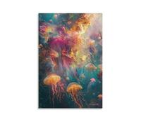 Jellyfish & Aurora Toile Murale 3D Cyberpunk Tableau Décoratif Pour Bureau Chambre Salle De Bain Impression Giclée Prêt À Accrocher 16x24inch(40x60cm)
