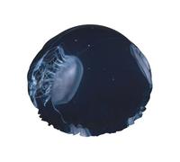 Jellyfish In Deep Ocean Bonnet de douche pour femme, élastique et réutilisable, double couche étanche, bonnet de douche pour le bain