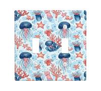 Jellyfish Plaque de protection pour interrupteur double en plastique bleu marine côtier corail étoile de mer Taille standard Décoration pour salon, chambre à coucher, bureau