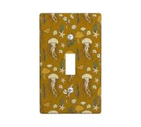 Jellyfish Plaque murale décorative en plastique pour interrupteur, plage, coquillage, étoile de mer, jaune d'été, taille standard pour décoration d'intérieur, salon, chambre à coucher, salle de bain