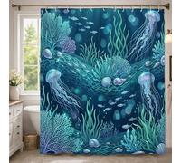Jellyfish Rideau de douche extra long en polyester imperméable pour salle de bain, chambre d'amis 183 x 243 cm