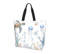 Jellyfish Sea Tote Bag Sac à main à bandoulière pour femme Motif tortue océanique Grand sac à main résistant à l'eau avec poche intérieure pour le travail, les voyages, l'école