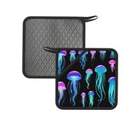 Jellyfish Swarm Lot de 2 tapis de casserole résistants à la chaleur - Tapis d'isolation carré de 18 cm, adapté pour la cuisine, la pâtisserie, les casseroles chaudes, etc.