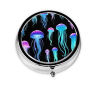 Jellyfish Swarm Mini boîte à pilules ronde, peut être mise dans un portefeuille, une poche, légère et pratique, 3 compartiments, pilulier portable,