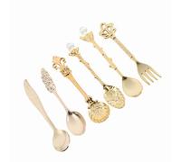 Jelquix Ensemble de Mini Cuillères à café et Fourchettes à café en Alliage de Zinc de Style Royal Vintage pour la Décoration de Table à la Maison, 6 Pièces Cuillères Rétro Fourchettes pour Cadeau