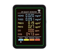 Jelquix Moniteur Professionnel de qualité de l'air Intérieur, Testeur d'air Portable 6 en 1 avec écran Couleur, Détecte le CO2 HCHO PM2,5 PM10 TVOC CO et Alertes en Temps Réel, Idéal pour la Maison