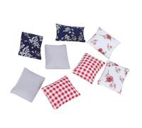 Jelquix Oreillers Miniatures Mignons à Carreaux Gris Bleu foncé Floral Rose pour Modèle de Meuble de Maison de Poupée 1:12, Accessoire de Jouet, Tissu Doux pour la Peau, Ensemble de 8 Pièces pour la