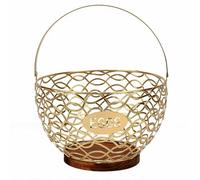 Jelquix Panier à œufs, Panier de Collecte d'œufs en Fil Métallique Multifonctionnel avec Base en Bois et Poignée en Métal pour Comptoir de Cuisine, Stockage de Fruits, Décoration de Cuisine de