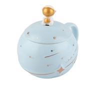 Jelquix Tasses Mignonnes d'astronaute de 400 Ml, Tasse en Céramique de Planète en Relief dans l'espace de nouveauté, Tasse à Poignée Ergonomique avec Couvercle avec Cuillère pour café, thé et Lait