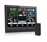 jely Station Meteo Interieur Exterieur Sans Fil avec Capteur Thermomètre Hygromètre LCD Écran Couleur avec Alerte Température Météo Prévisions DCF Radio Phase de la Lune Snooze Réveil