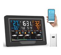 jely Station Météo Intérieur Extérieur Sans Fil - Connectée WIFI avec Prévisions 5 Jours, Écran 4 Luminosités Réglables, Capteur Temps Thermomètre Hygromètre, 3 Réveils