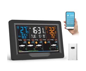 jely Station Météo Intérieur Extérieur Sans Fil - Connectée WIFI avec Prévisions 5 Jours, Écran 4 Luminosités Réglables, Capteur Temps Thermomètre Hygromètre, 3 Réveils