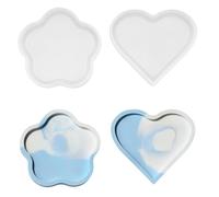 JelyArt Lot de 2 moules en silicone - Bougeoir en forme de cœur avec fleur - Dessous de verre - Moules en silicone - Plateau en résine époxy - Pour bricolage et décoration de la maison