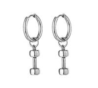 Jemant Boucles d'oreilles créoles en forme d'haltère pour homme et femme en acier inoxydable argenté Kpop tendance punk gothique Barbell boucles d'oreilles pendantes bijoux pour petit ami, Acier