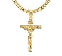 Jemant Collier avec pendentif crucifix pour homme et femme en acier inoxydable plaqué or 18 carats 3 mm 50,8 cm Chaîne Figaro tendance Jésus Collier avec pendentif en forme de croix de Jésus pour