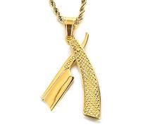Jemant Collier rasoir de barbier pour homme et femme en acier inoxydable doré tendance Hip Hop avec pendentif lame de rasoir anti-ternissement, étanche, hypoallergénique, Métal, Pas de gemme