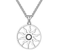 Jemant Collier soleil pour homme et femme en acier inoxydable argenté avec breloque ronde vintage unique cool grand soleil collier longue chaîne bijoux pour astronome mari bf bro, Métal, Pas de gemme