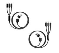 Jembe - Câble de charge multi-USB - Lot de 2 - Câble Nylon Tressé 3 en 1 Prend en Charge Micro USB, Lightning(iPhone), Type-C - Chargeur Mural 2 en 1 - USB Type-A & C - Noir (1.2m)