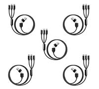 Jembe - Câble de charge multi-USB - Lot de 5 - Câble Nylon Tressé 3 en 1 Prend en Charge Micro USB, Lightning(iPhone), Type-C - Chargeur Mural 2 en 1 - USB Type-A & C - Noir (1.2m)